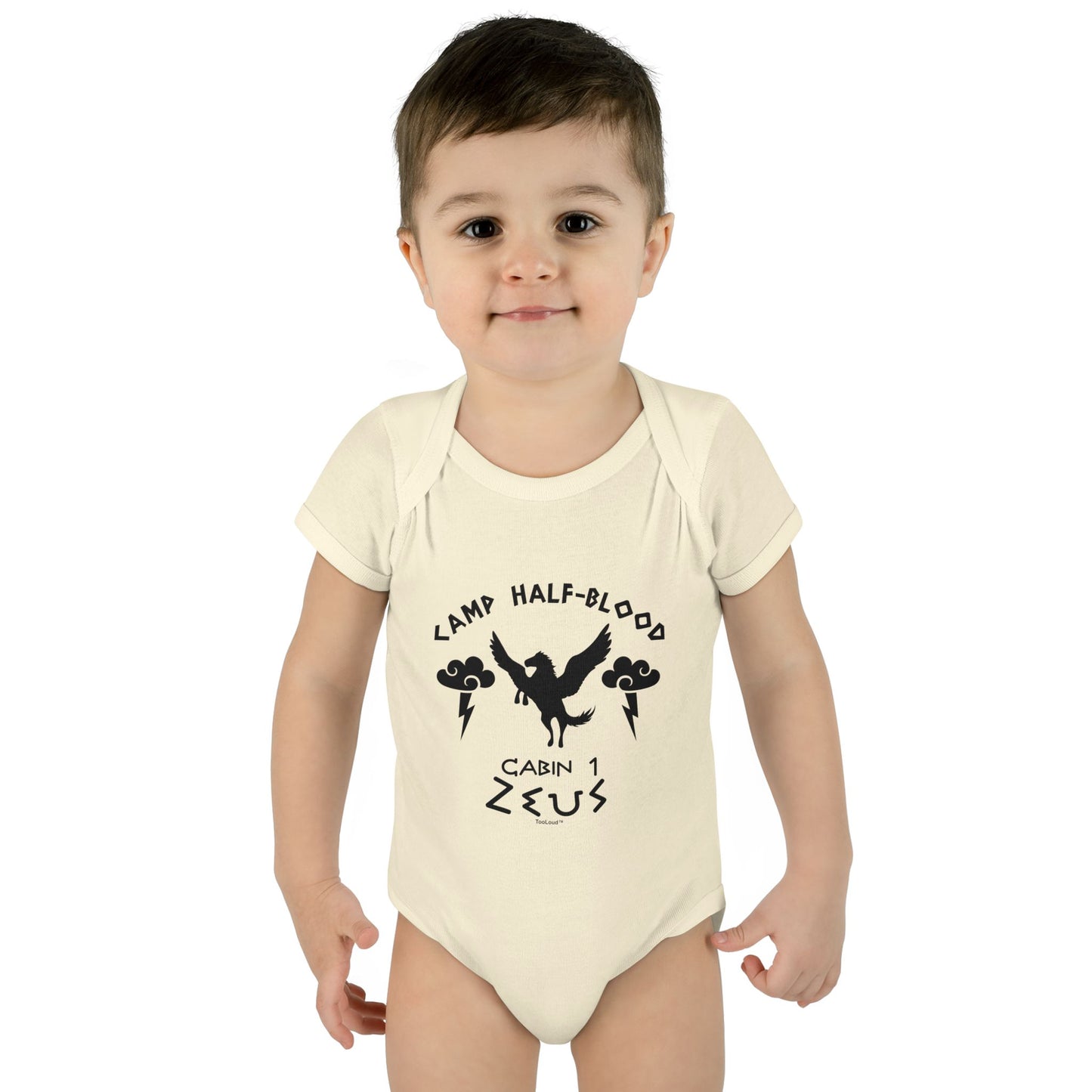Camp Half Blood Cabin 1 Zeus Baby Romper Bodysuit by TOOLOUD