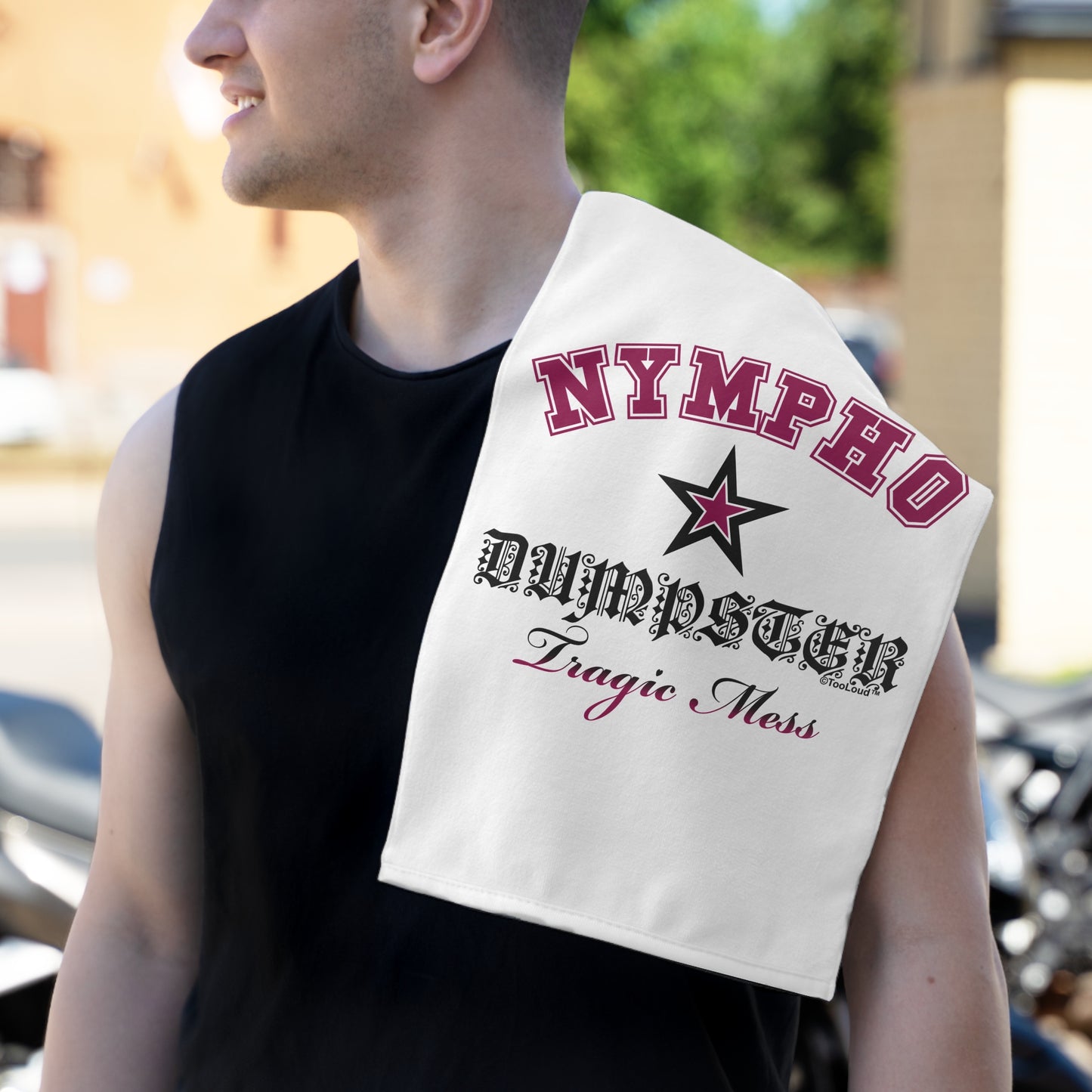 TooLoud Nympho Dumpster Tragic Mess Micro Terry Sport Towel 11 X 18