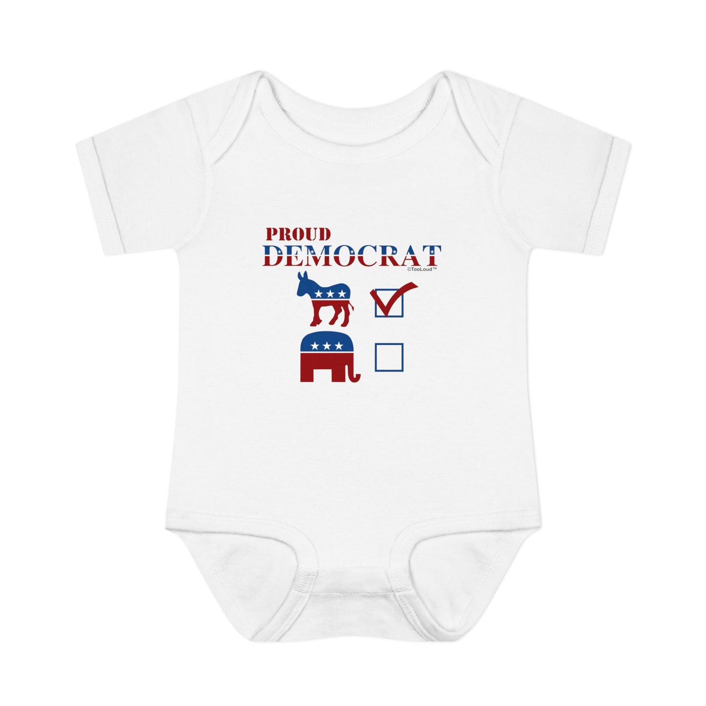 Proud Democrat Checkmark Baby Romper Bodysuit by TOOLOUD