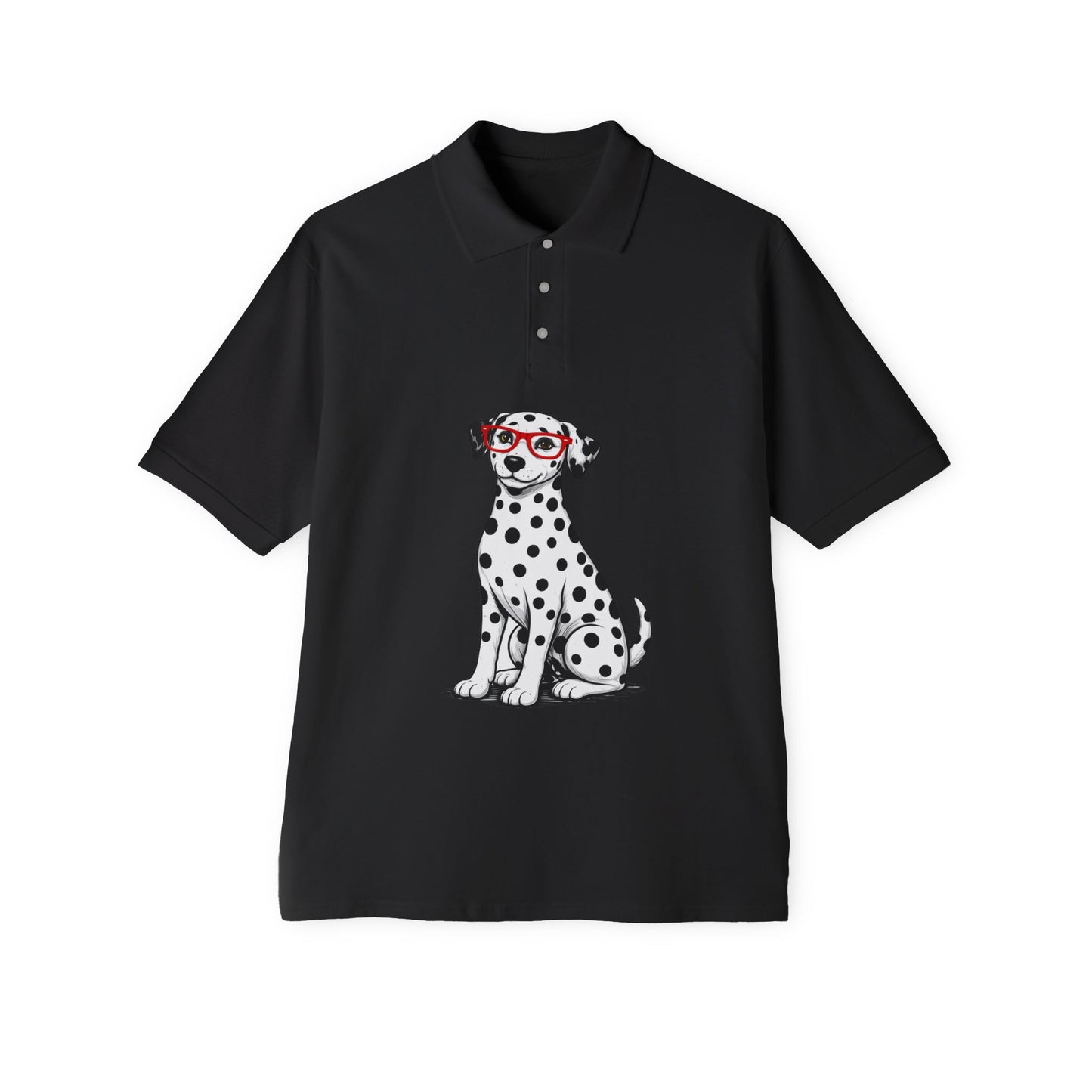 Dalmatian with Red Glasses Polo Shirt with Collar by TOOLOUD