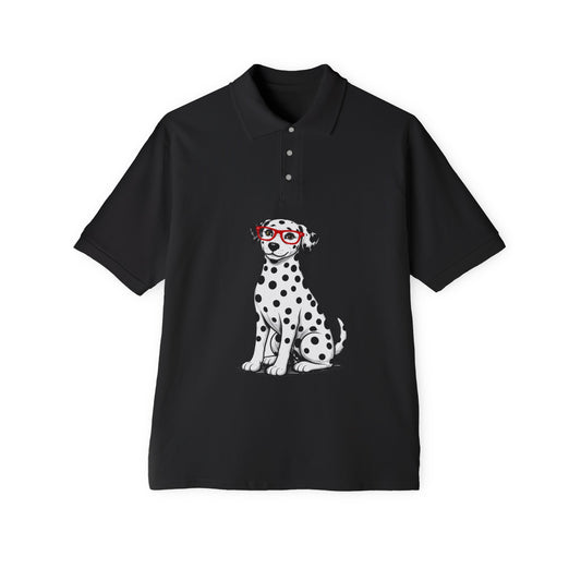 Dalmatian with Red Glasses Polo Shirt with Collar by TOOLOUD