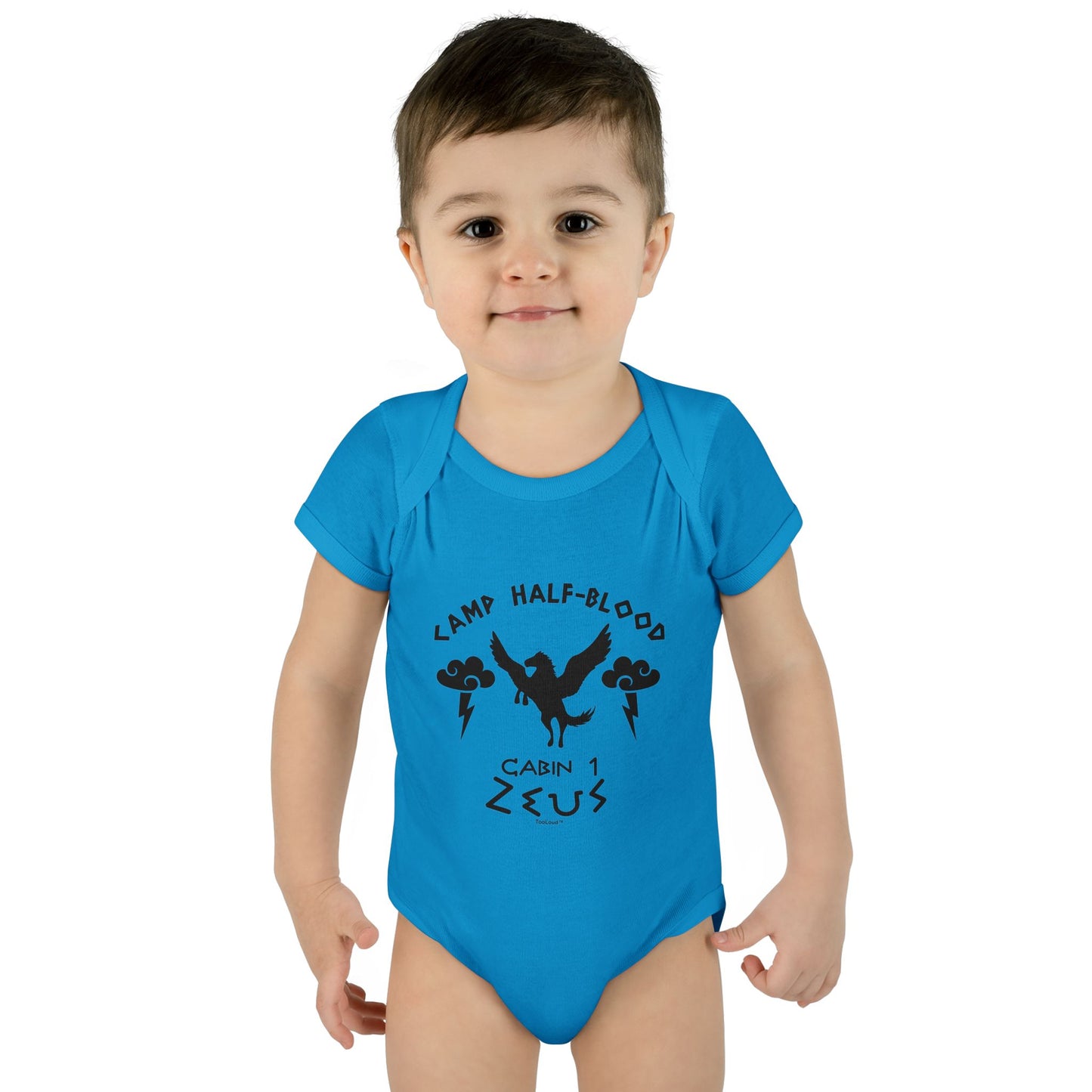 Camp Half Blood Cabin 1 Zeus Baby Romper Bodysuit by TOOLOUD