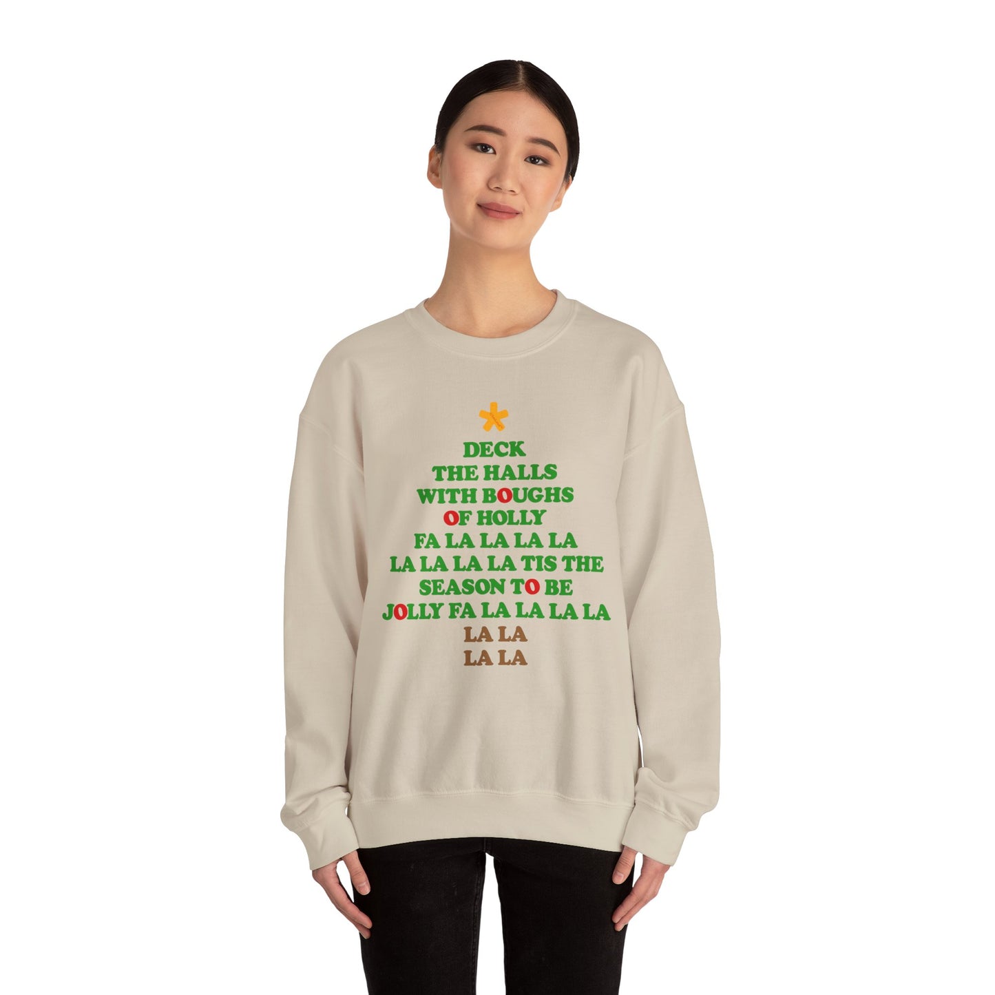 Deck the Halls Lyrics Christmas Tree Adult Sweatshirt by TOOLOUD