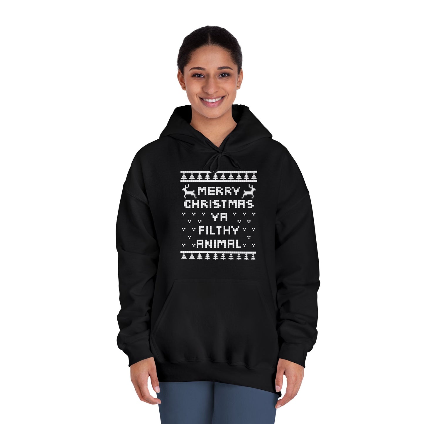 Merry Christmas Ya Filthy Animal Faux Christmas Sweater Adult Hoodie Sweatshirt