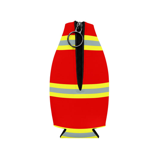Firefighter Red AOP Collapsible Neoprene Zip-Up Bottle Cooler Sleeve Insulator by TOOLOUD