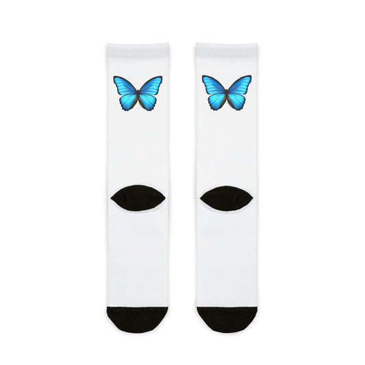 Big Blue Butterfly Design Stylish and Vibrant Adult Crew Socks by TOOLOUD