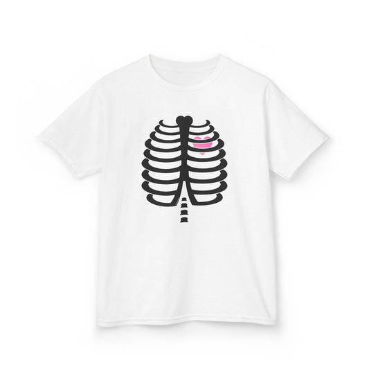 Black Skeleton Ribcage with Pink Heart Halloween Children's T-Shirt by TOOLOUD