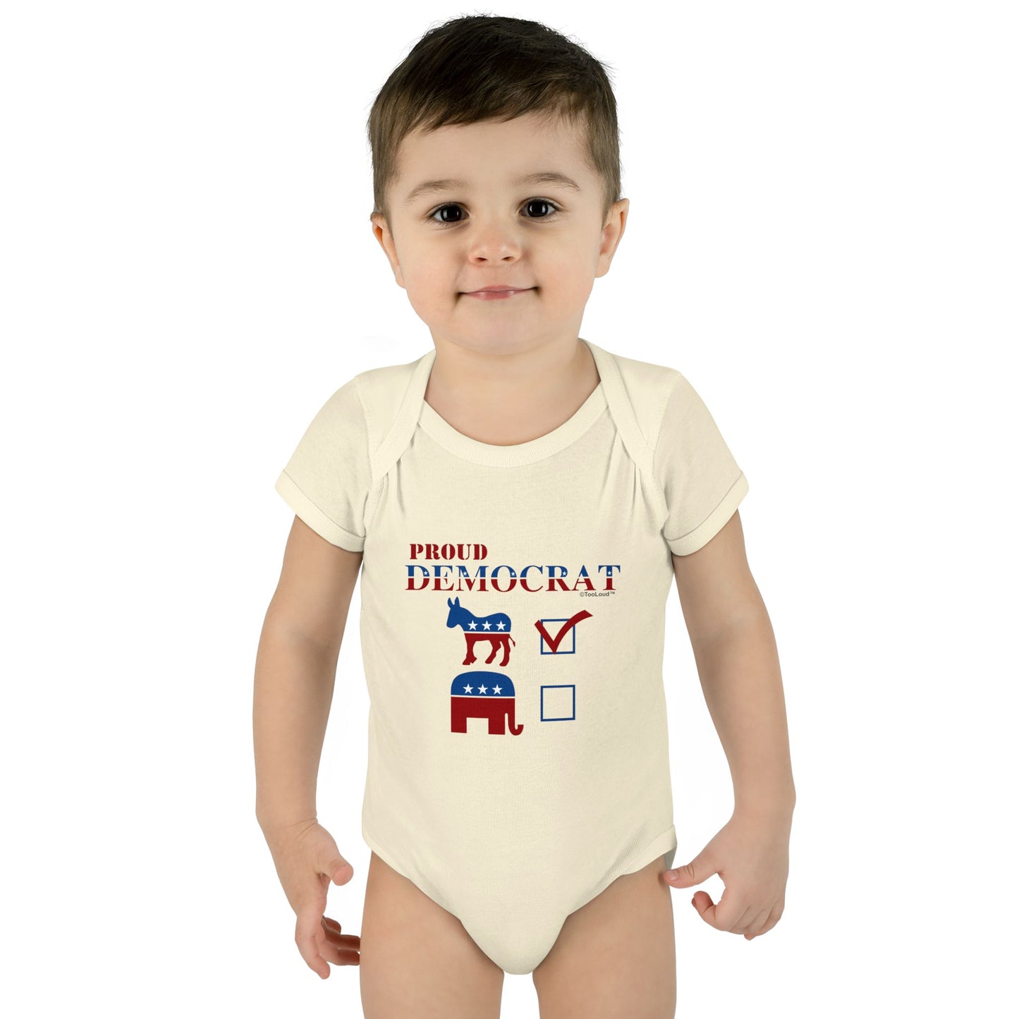 Proud Democrat Checkmark Baby Romper Bodysuit by TOOLOUD