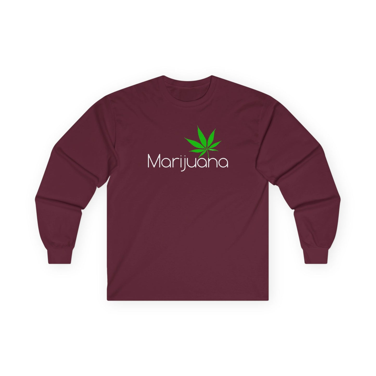 Marijuana Text and Leaf Adult Long Sleeve Dark T-Shirt by TOOLOUD