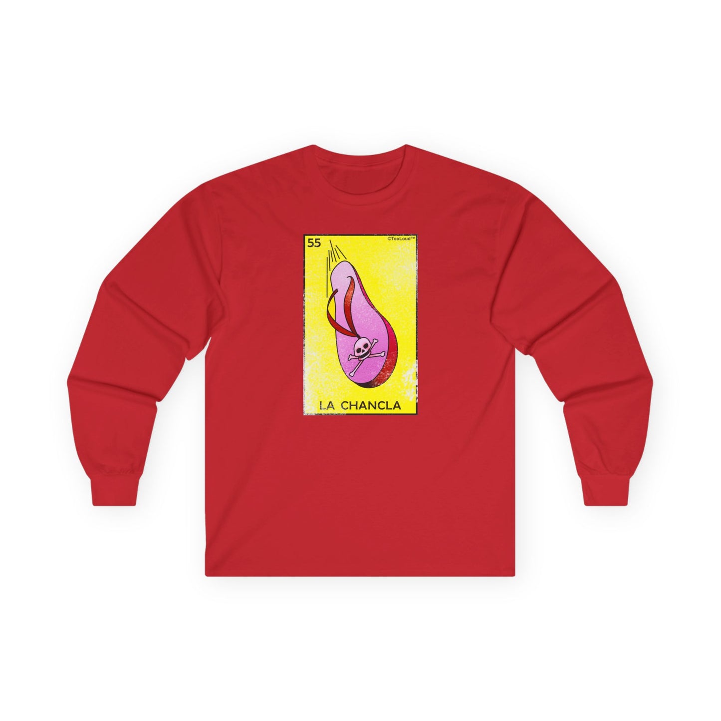 La Chancla Lotería Distressed Adult Long Sleeve Dark T-Shirt by TOOLOUD