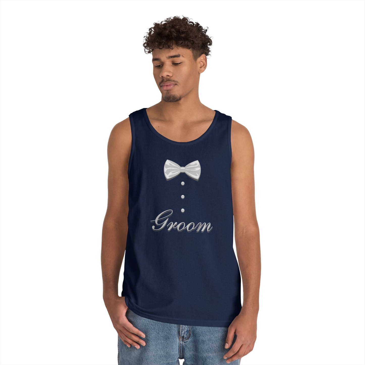 Tuxedo Groom Print Men's Dark Loose Tank Top by TOOLOUD