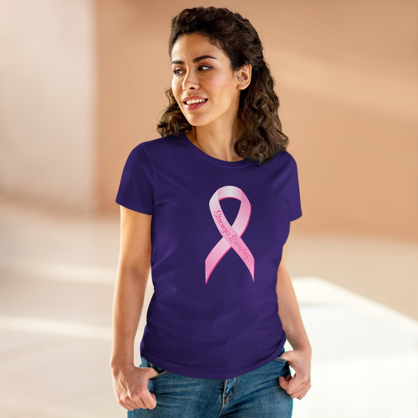 Pink Breast Cancer Awareness Ribbon - Stronger Everyday Women's T-Shirt by TOOLOUD