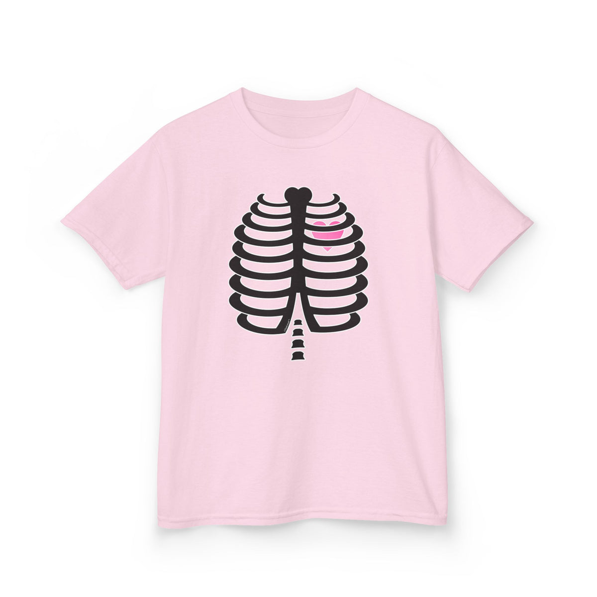 Black Skeleton Ribcage with Pink Heart Halloween Children's T-Shirt by TOOLOUD