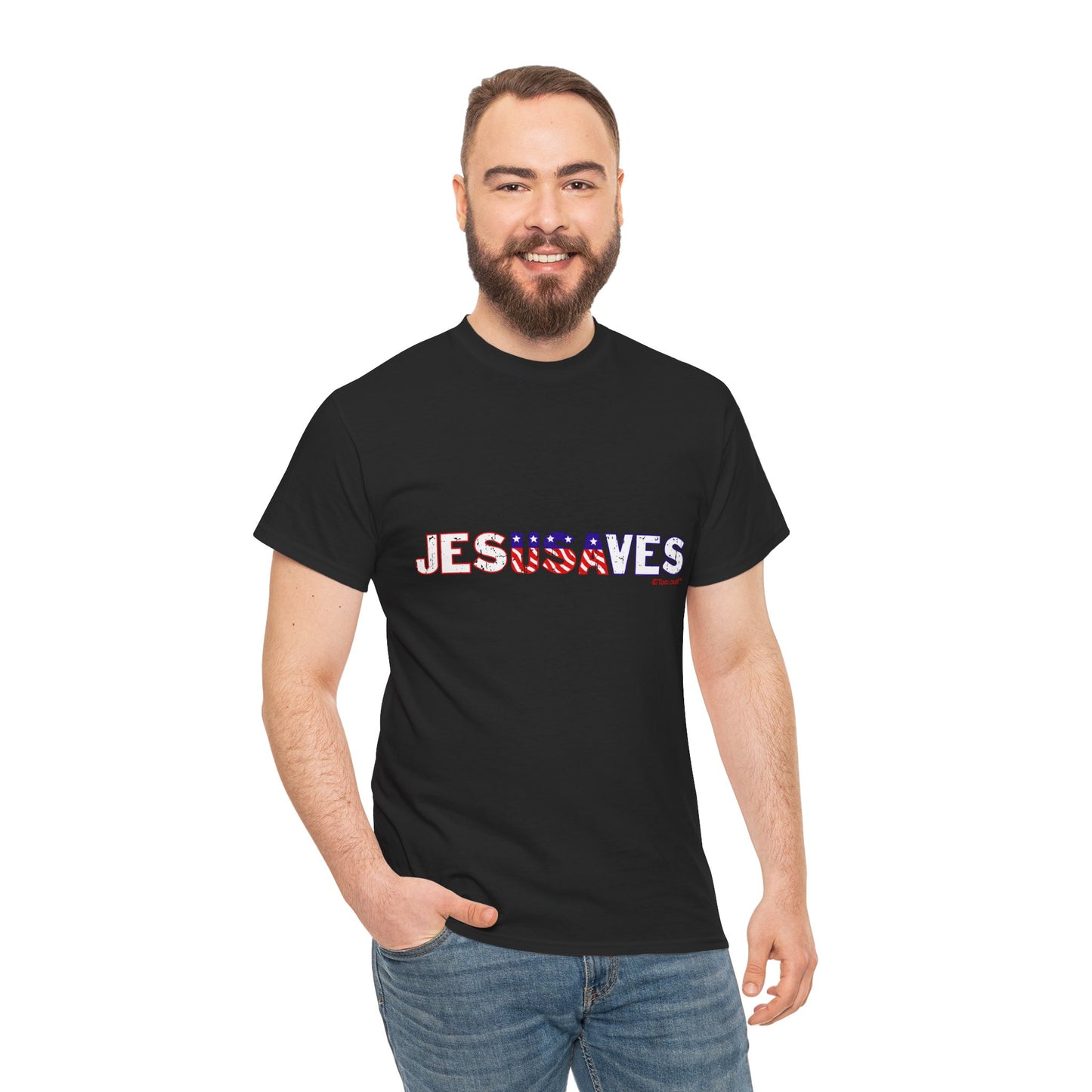 JesUSAves - Jesus Saves USA Design Adult Dark T-Shirt by TOOLOUD
