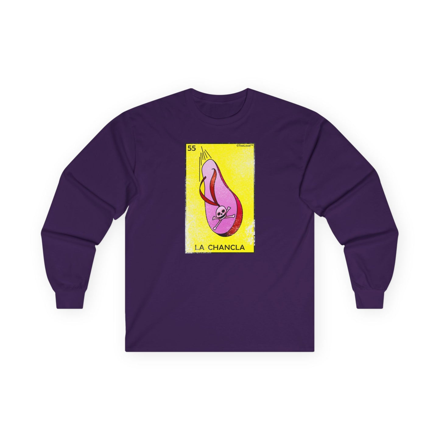 La Chancla Lotería Distressed Adult Long Sleeve Dark T-Shirt by TOOLOUD