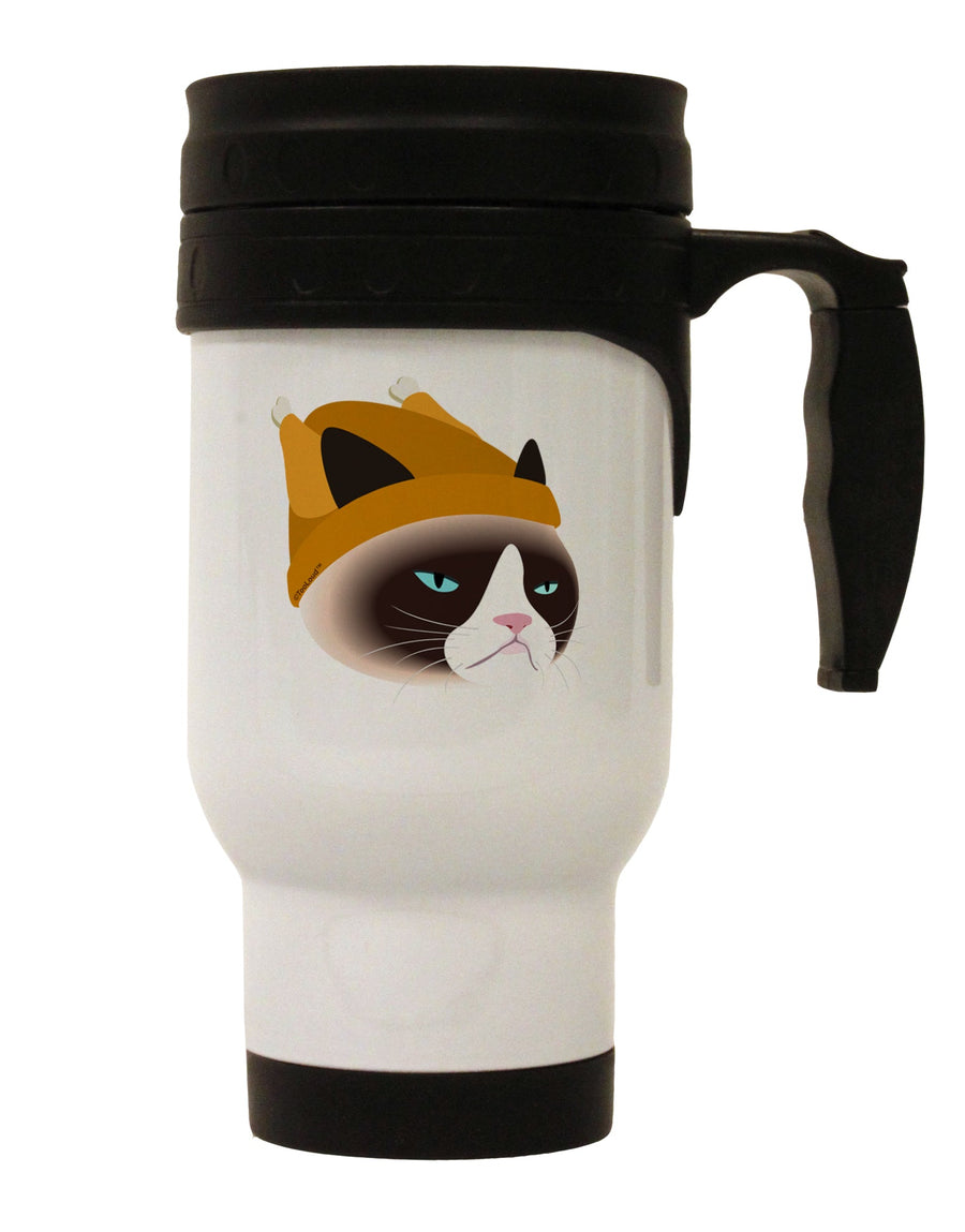 14 OZ Stainless Steel Travel Mug featuring a Playful Cat in a Turkey Hat - Expertly Crafted by TooLoud-Travel Mugs-TooLoud-White-Davson Sales