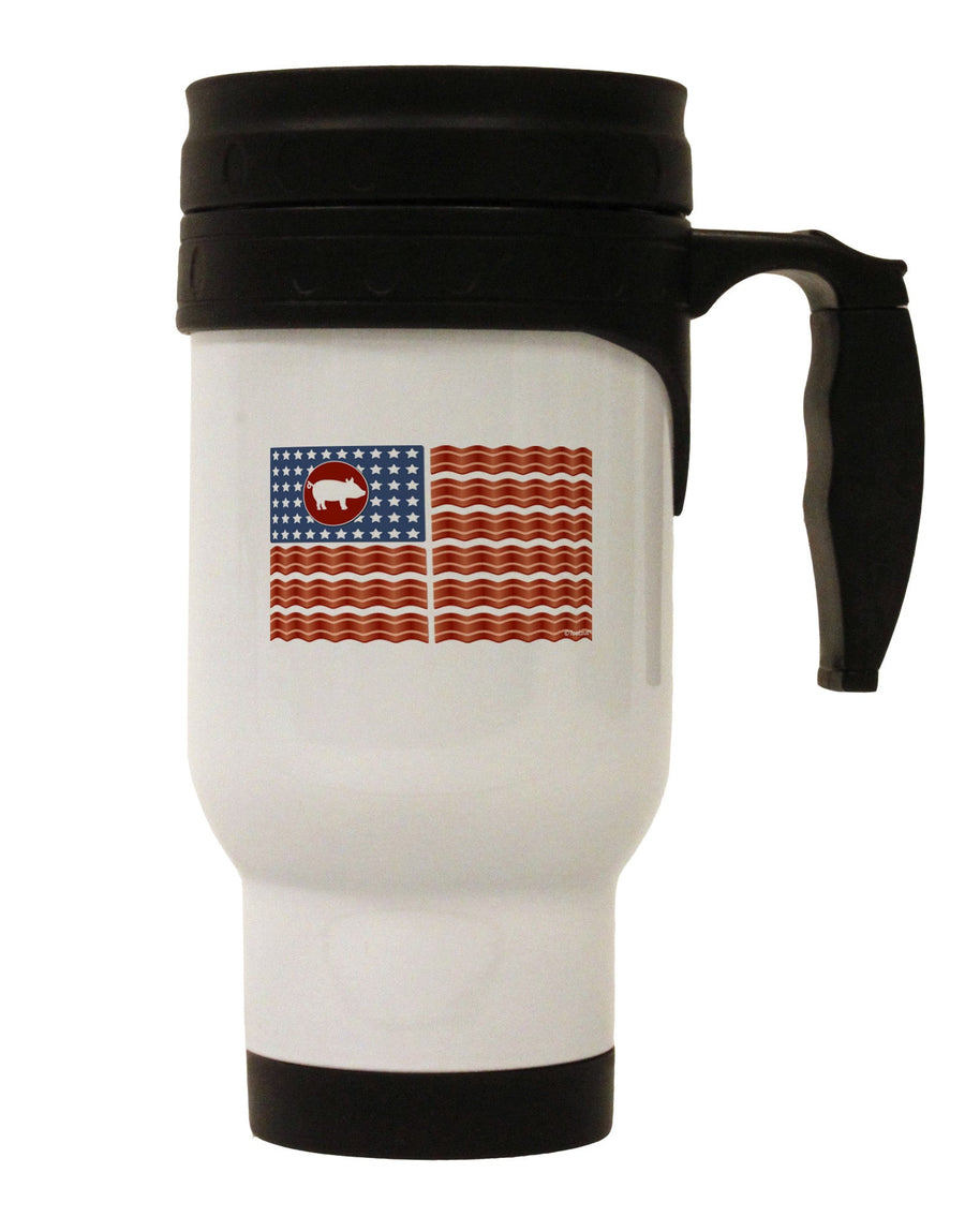 14 OZ Stainless Steel Travel Mug with American Bacon Flag Design - Expertly Crafted Drinkware TooLoud-Travel Mugs-TooLoud-White-Davson Sales