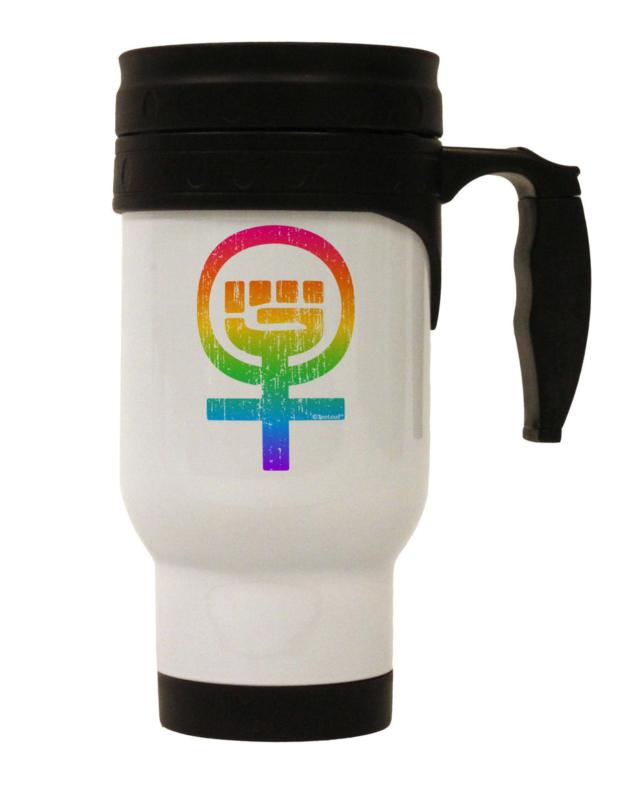 14 OZ Stainless Steel Travel Mug with Distressed Rainbow Feminism Symbol - TooLoud-Travel Mugs-TooLoud-White-Davson Sales