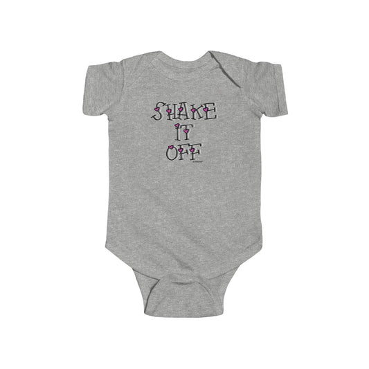 Shake It Off Text Cute with Hearts Baby Romper Bodysuit by TOOLOUD