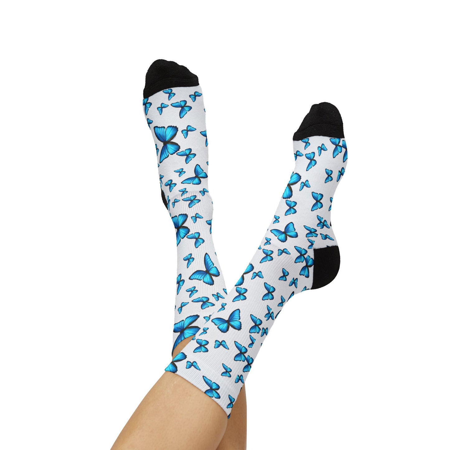 Blue Butterfly Morph AOP Design – Stylish and Vibrant Adult Socks by TOOLOUD