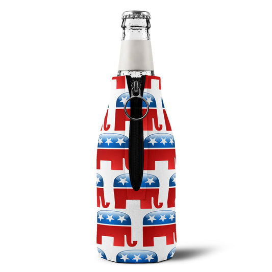 Republican Symbol All Over Collapsible Neoprene Bottle Insulator AOP - Zip-Up Bottle Cooler Sleeve