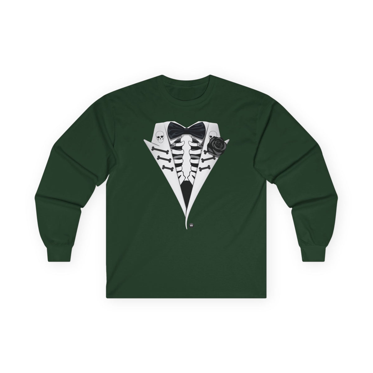 Skeleton Tuxedo Halloween Adult Long Sleeve Dark T-Shirt by TOOLOUD