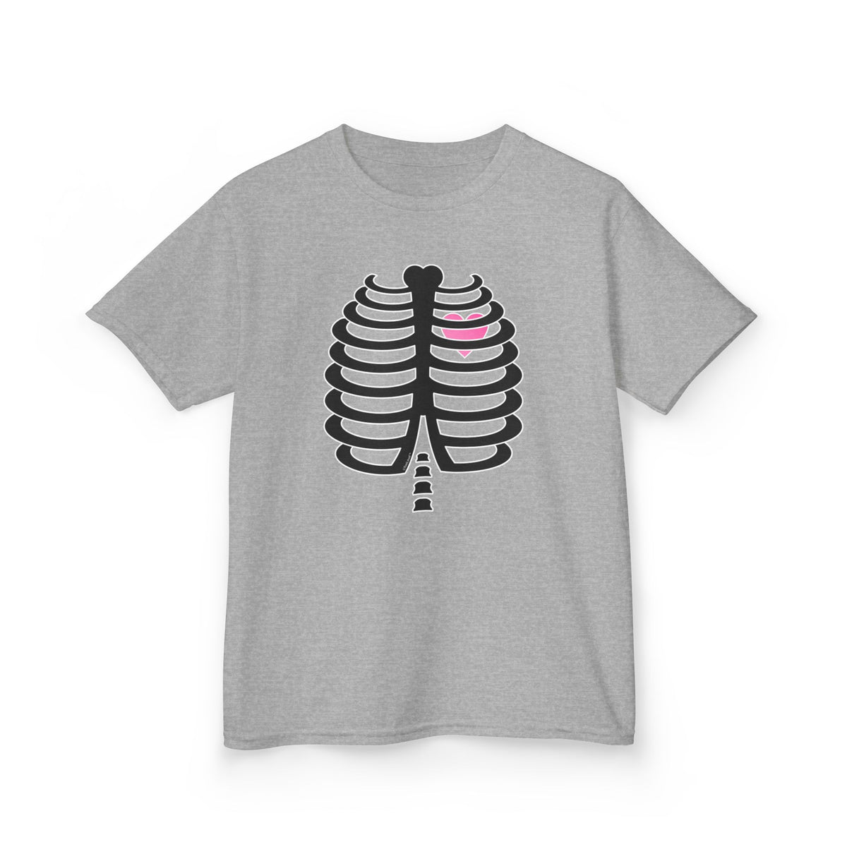Black Skeleton Ribcage with Pink Heart Halloween Children's T-Shirt by TOOLOUD