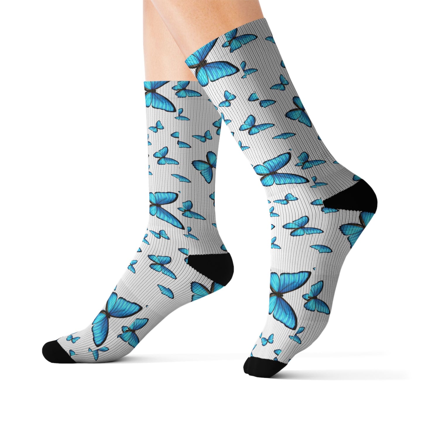 Blue Butterfly Morph AOP Design – Stylish and Vibrant Adult Socks by TOOLOUD