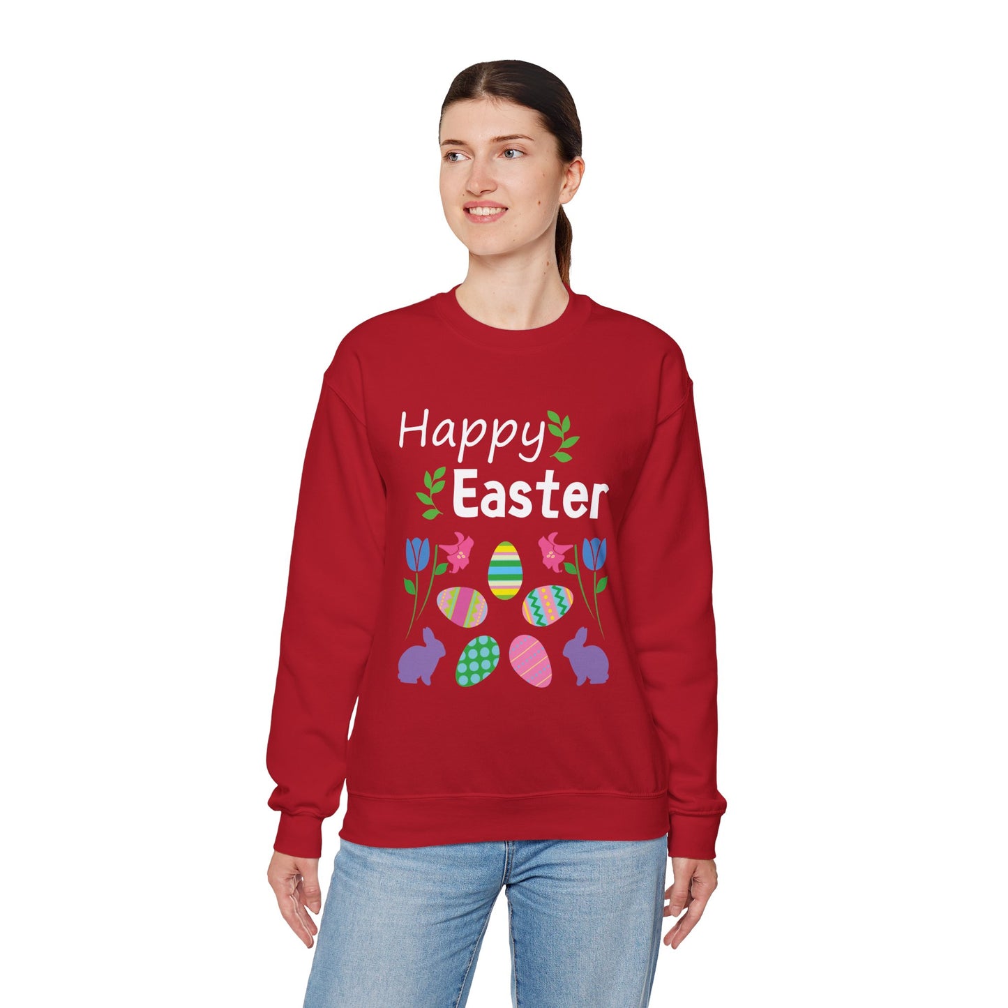 TOOLOUD Happy Easter Design Adult Dark Crewneck Sweatshirt