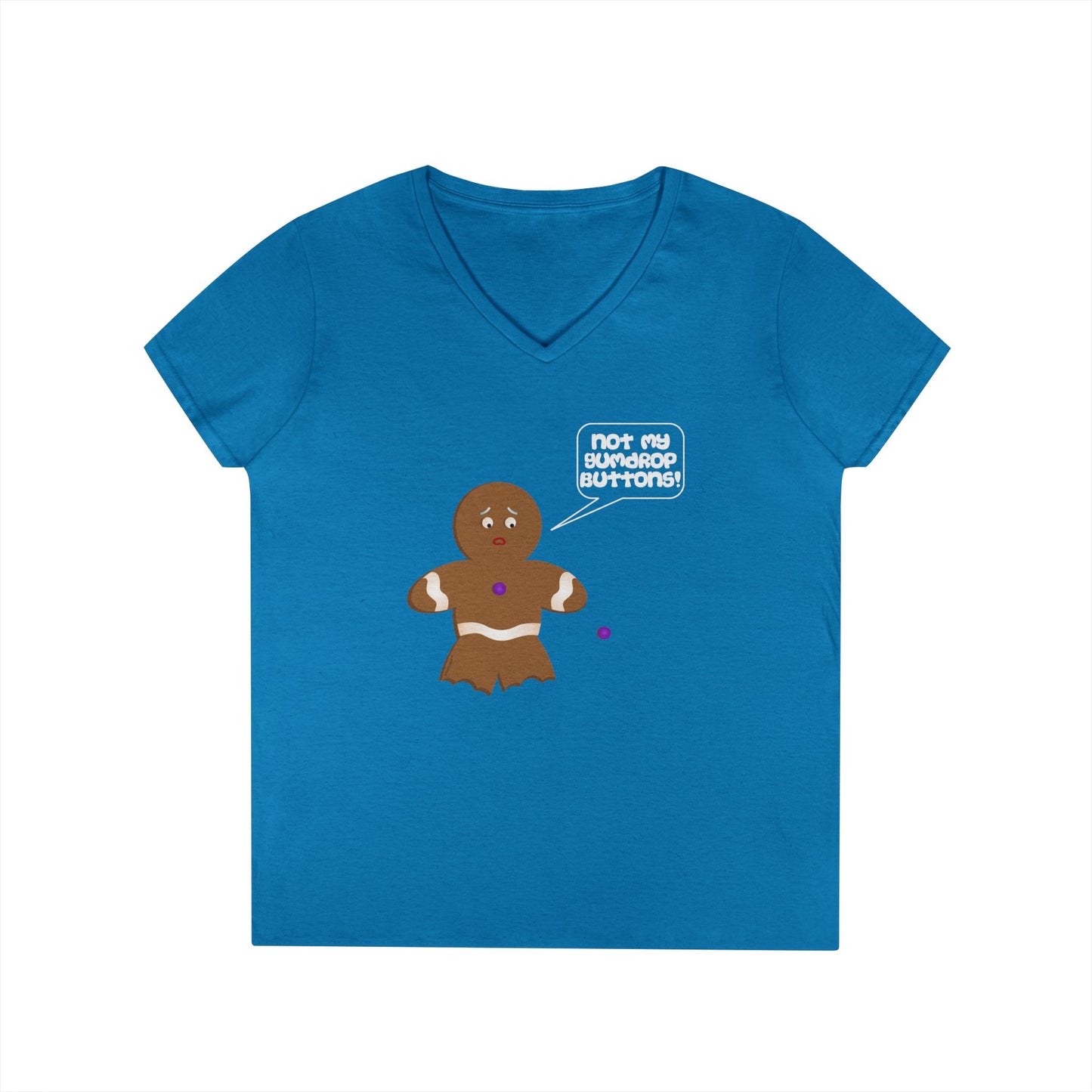 Not My Gumdrop Buttons Gingerbread Man Christmas Juniors V-Neck Dark T-Shirt by TOOLOUD™