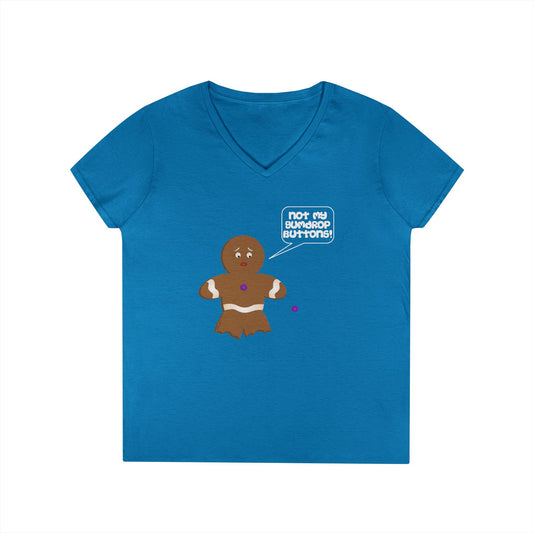 Not My Gumdrop Buttons Gingerbread Man Christmas Juniors V-Neck Dark T-Shirt by TOOLOUD™