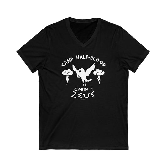 Camp Half Blood Cabin 1 Zeus Adult Dark V-Neck T-Shirt by TOOLOUD