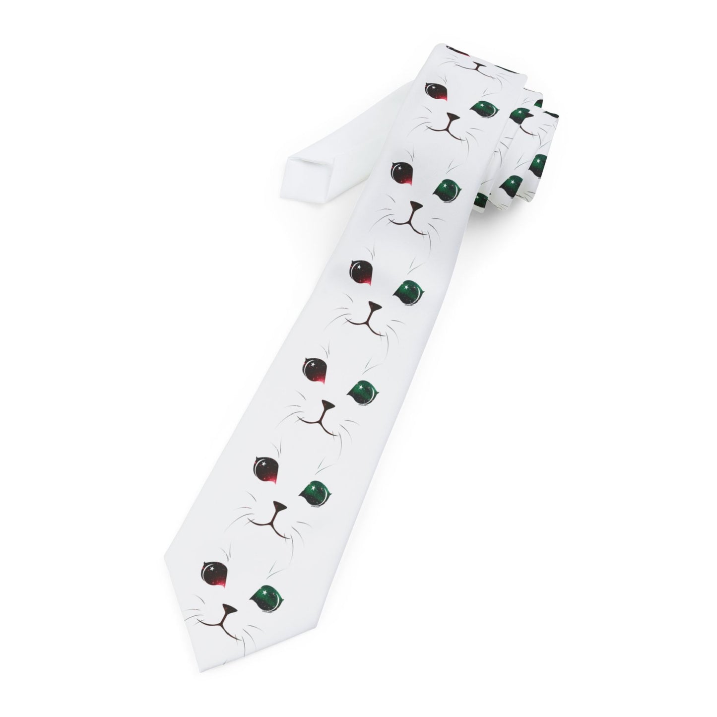 Adorable Space Cat Printed AOP White Necktie by TOOLOUD