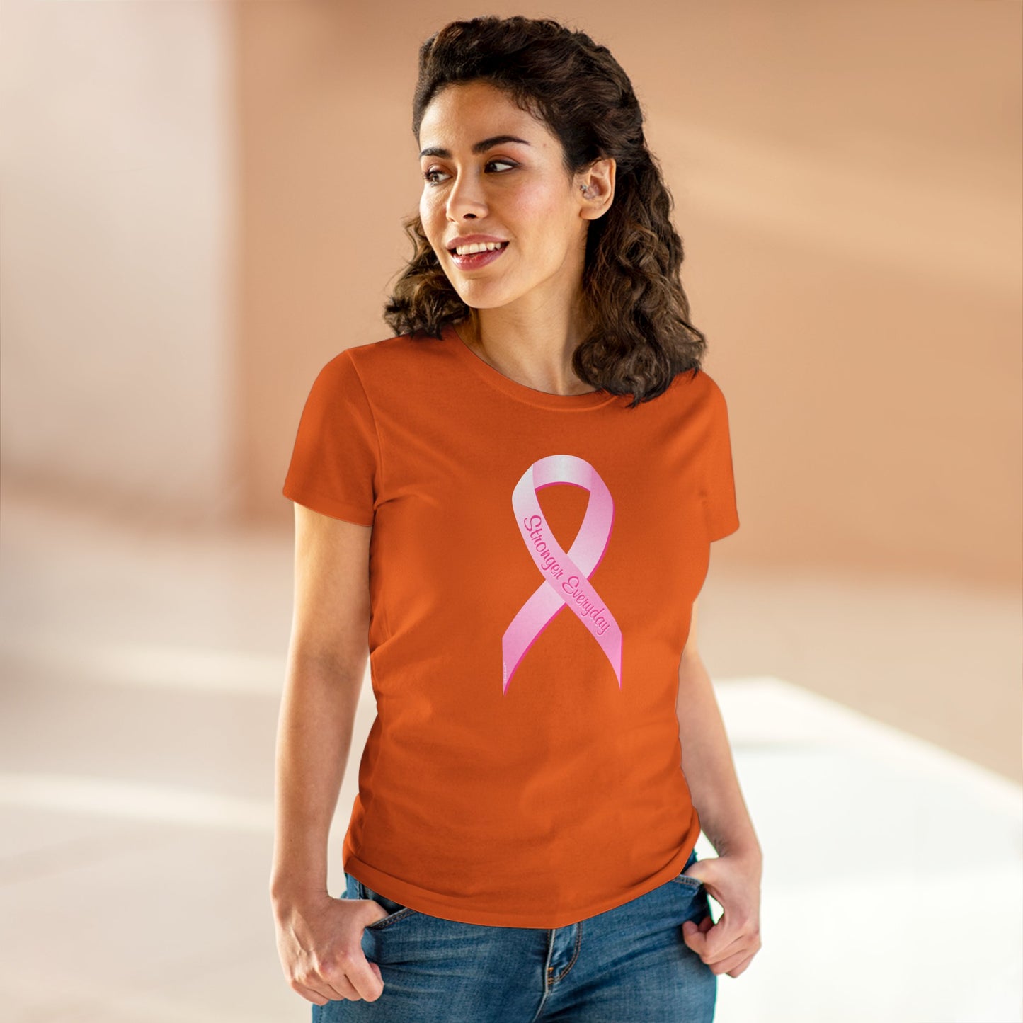 Pink Breast Cancer Awareness Ribbon - Stronger Everyday Women's T-Shirt by TOOLOUD