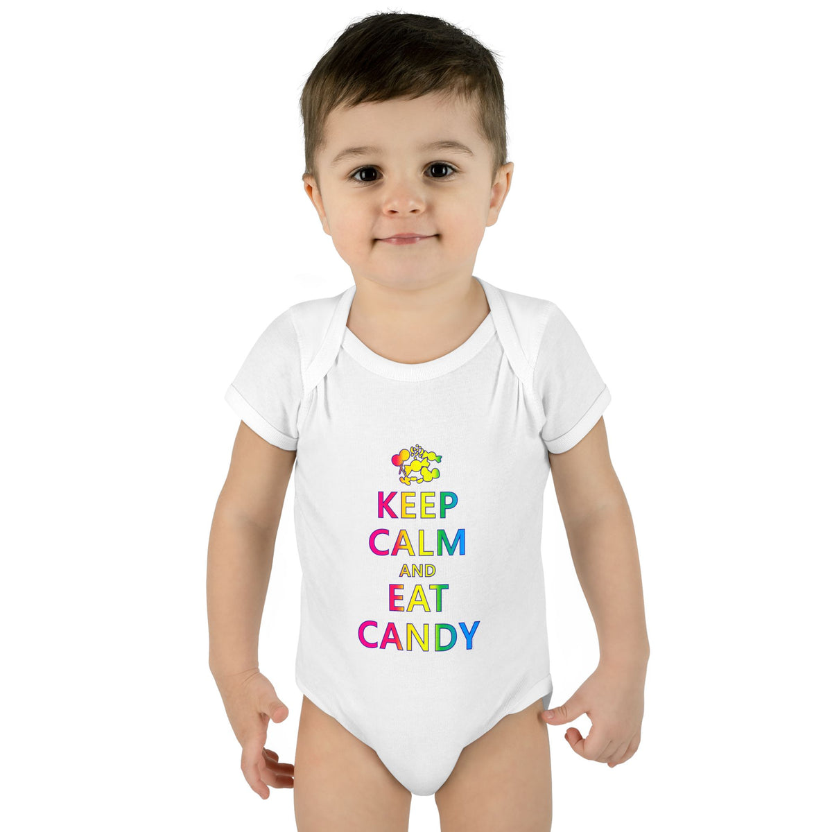 Keep Calm and Eat Candy Infant One Piece Bodysuit by TOOLOUD