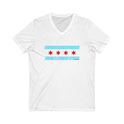 Distressed Chicago Flag Design Adult V-Neck T-Shirt by TOOLOUD