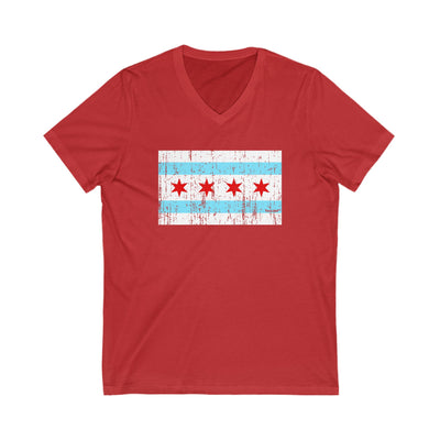 Distressed Chicago Flag Design Adult V-Neck T-Shirt by TOOLOUD