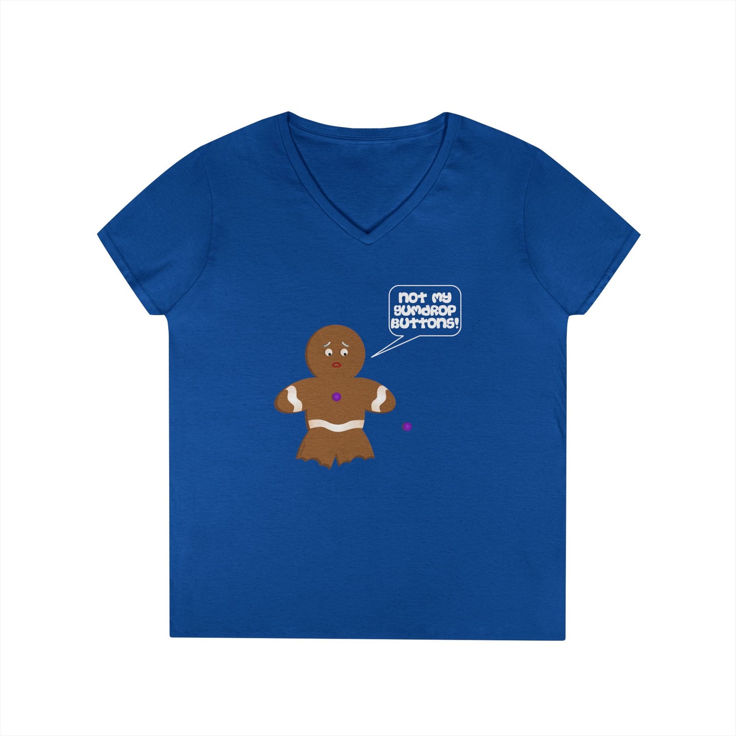 Not My Gumdrop Buttons Gingerbread Man Christmas Juniors V-Neck Dark T-Shirt by TOOLOUD™