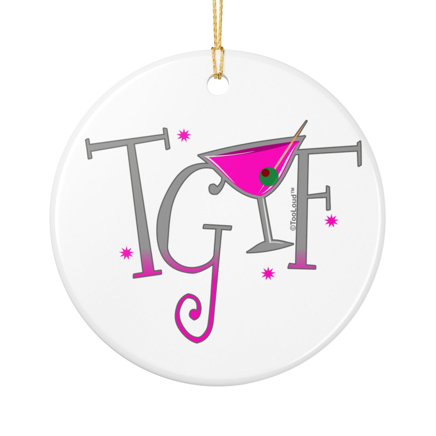TGIF Martini Circular Ceramic Flat Christmas Ornament by TOOLOUD (1pc)