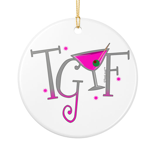 TGIF Martini Circular Ceramic Flat Christmas Ornament by TOOLOUD (1pc)