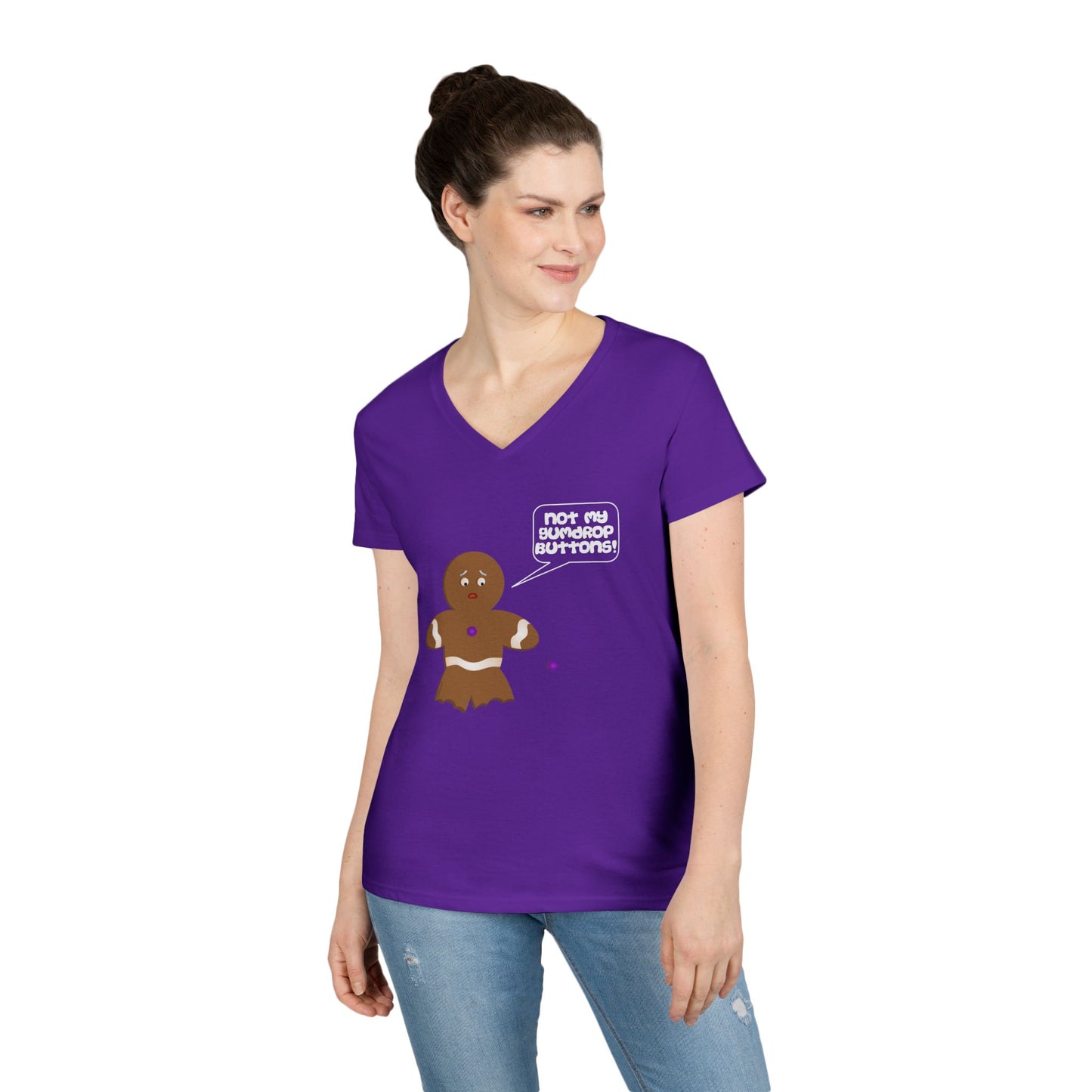 Not My Gumdrop Buttons Gingerbread Man Christmas Juniors V-Neck Dark T-Shirt by TOOLOUD™