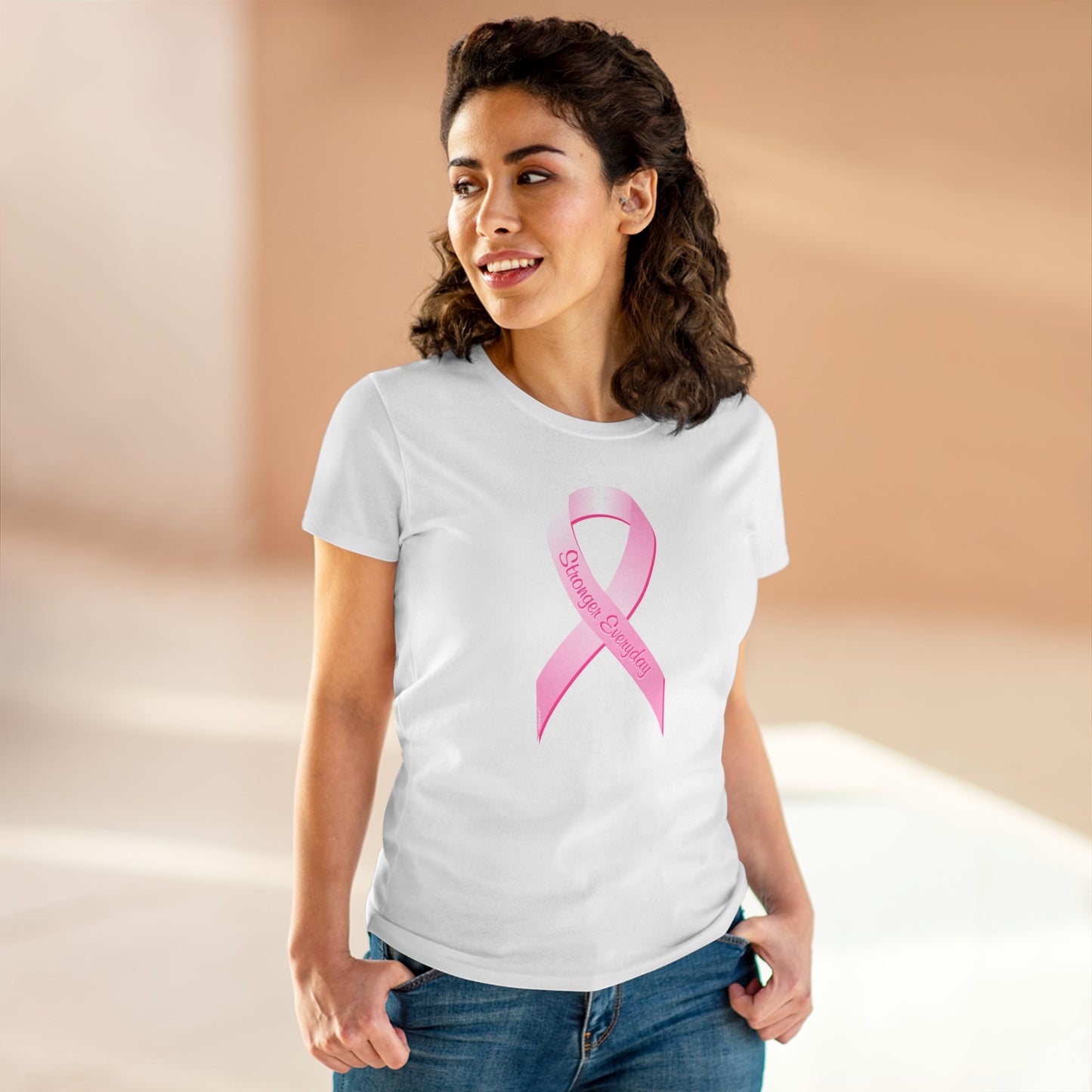 Pink Breast Cancer Awareness Ribbon - Stronger Everyday Women's T-Shirt by TOOLOUD