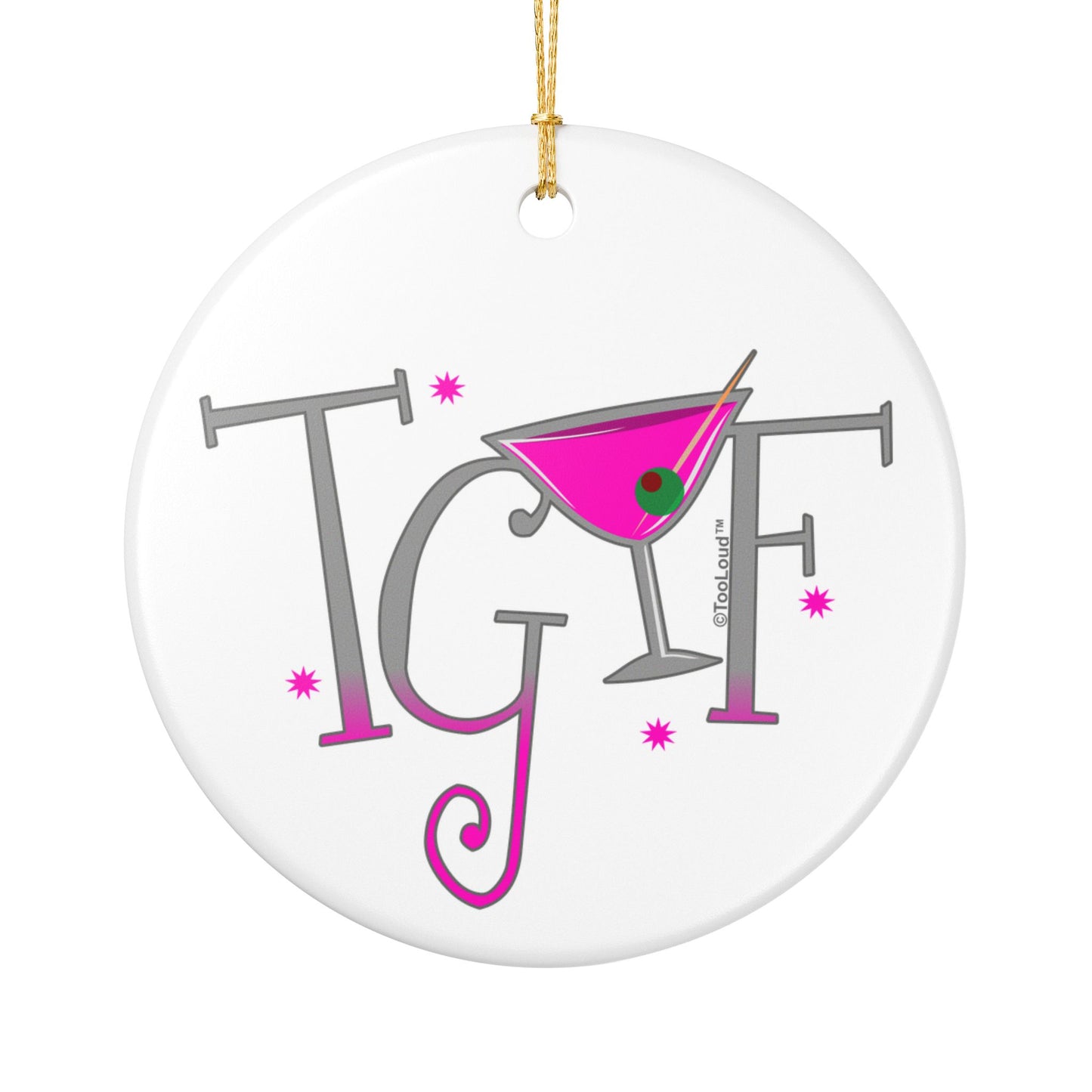 TGIF Martini Circular Ceramic Flat Christmas Ornament by TOOLOUD (1pc)