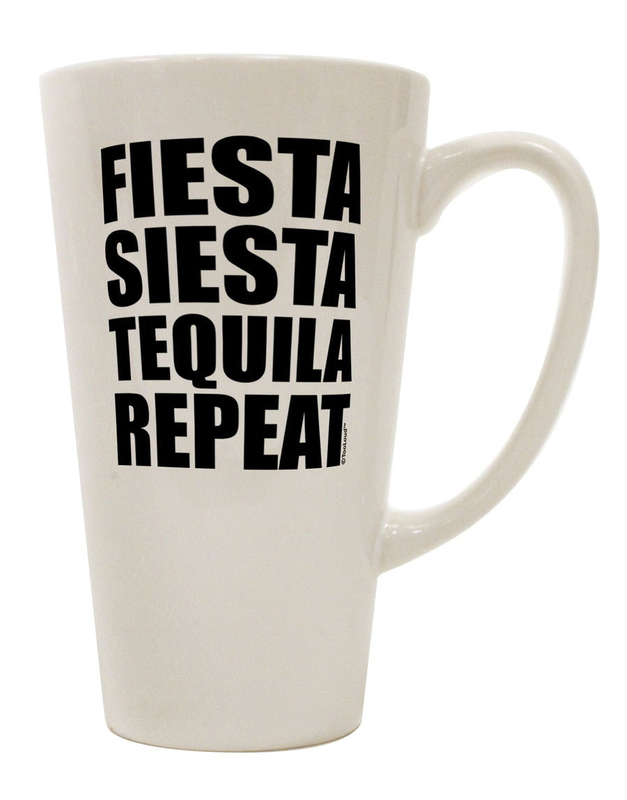 16 Ounce Conical Latte Coffee Mug - Expertly Crafted for Fiesta Siesta Tequila Repeat by TooLoud-Conical Latte Mug-TooLoud-White-Davson Sales