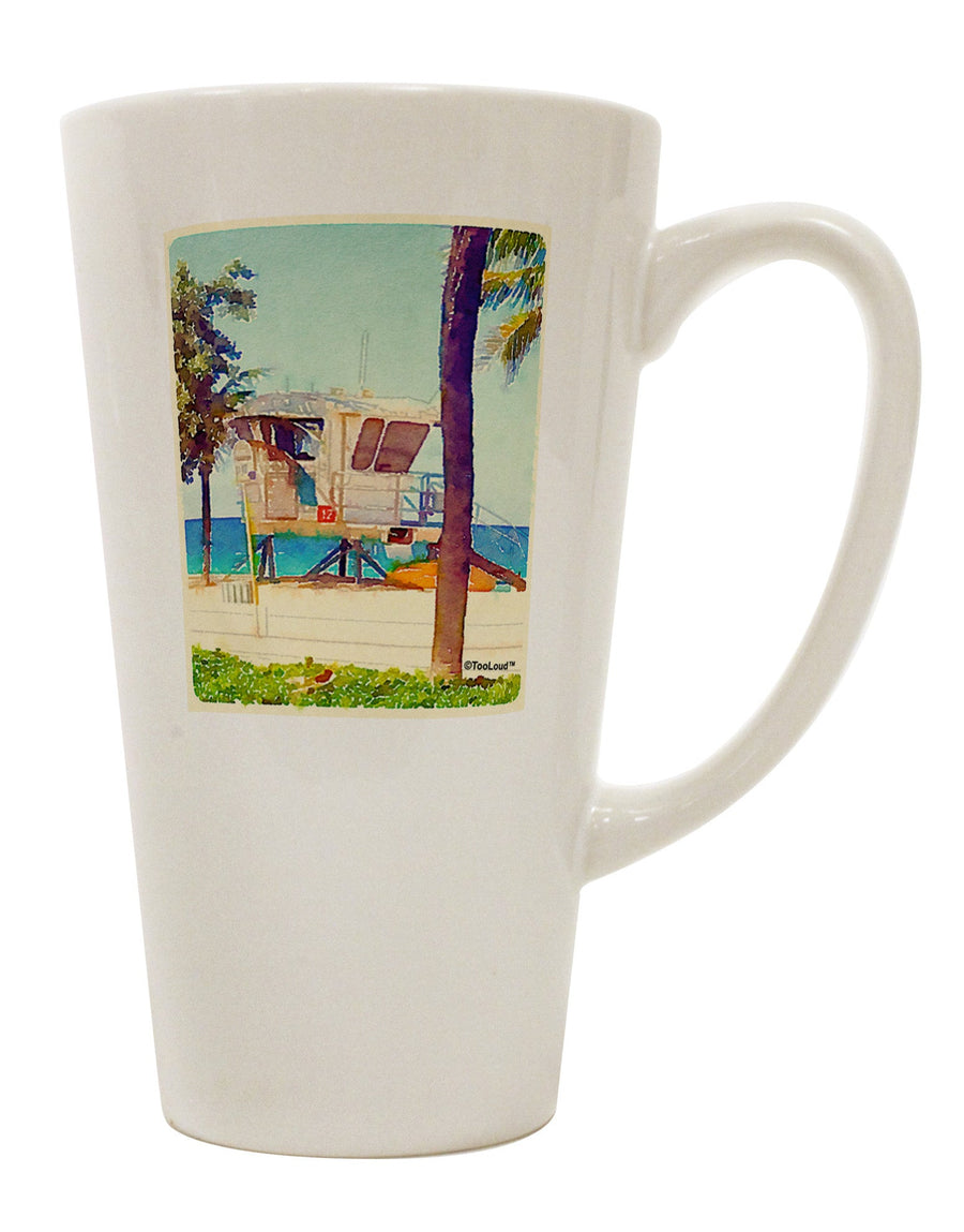 16 Ounce Conical Latte Coffee Mug - Expertly Crafted for Lifeguard Station Watercolor Enthusiasts - TooLoud-Conical Latte Mug-TooLoud-White-Davson Sales