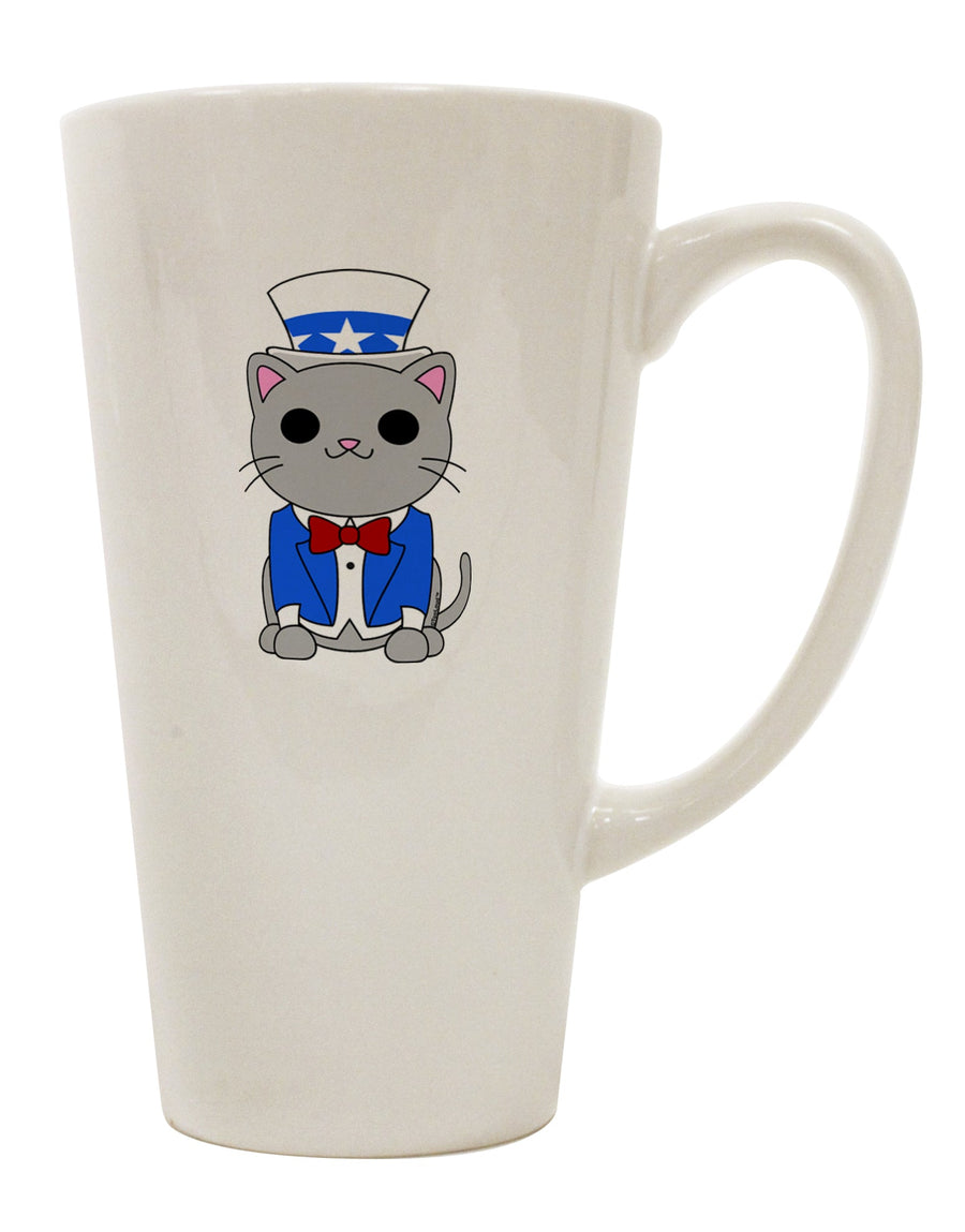 16 Ounce Conical Latte Coffee Mug - Expertly Crafted for Patriotic Cat Enthusiasts-Conical Latte Mug-TooLoud-White-Davson Sales