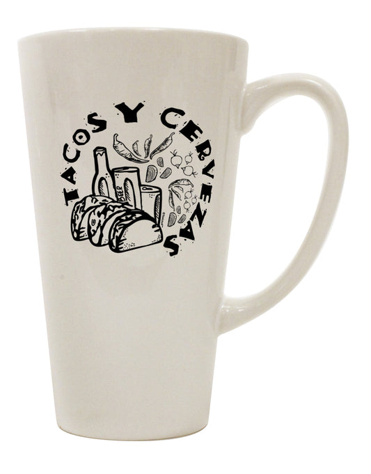 16 Ounce Conical Latte Coffee Mug - Expertly Crafted for Tacos Y Cervezas Enthusiasts - TooLoud-Conical Latte Mug-TooLoud-Davson Sales