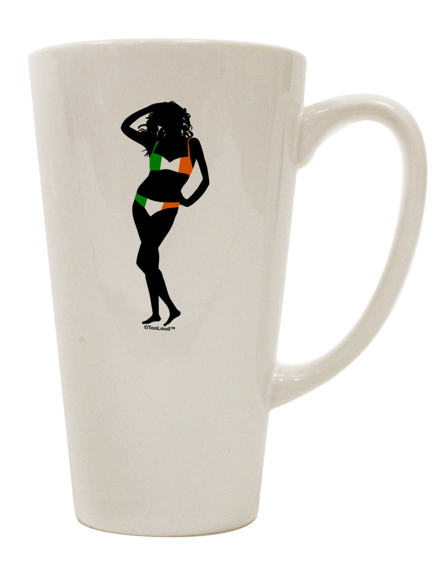 16 Ounce Conical Latte Coffee Mug with Irish Flag Bikini Shadow Design - Expertly Crafted by a Drinkware Connoisseur-Conical Latte Mug-TooLoud-White-Davson Sales