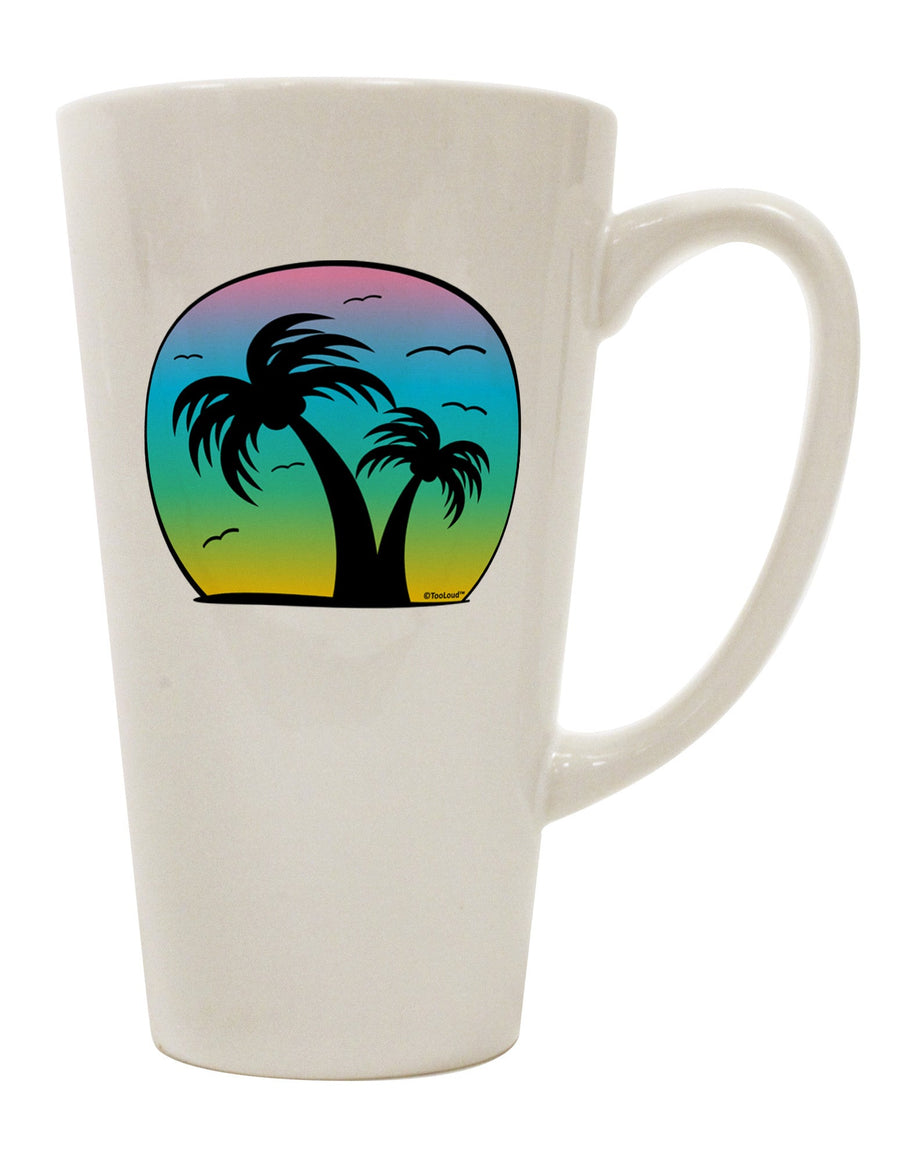 16 Ounce Conical Latte Coffee Mug with Palm Trees Silhouette and Beach Sunset Design - TooLoud-Conical Latte Mug-TooLoud-White-Davson Sales