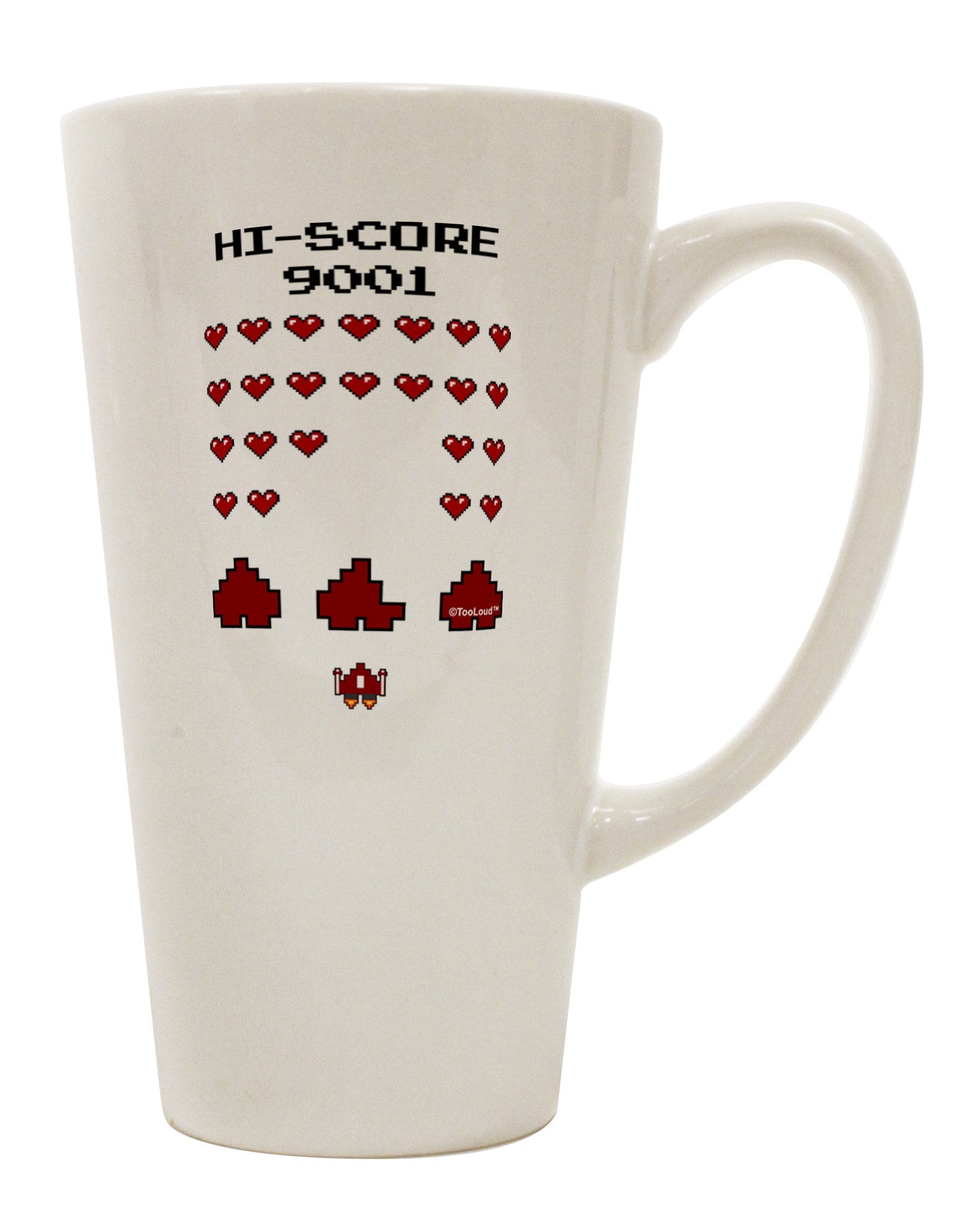 16 Ounce Conical Latte Coffee Mug with Pixel Heart Invaders Design - Expertly Crafted Drinkware TooLoud-Conical Latte Mug-TooLoud-White-Davson Sales